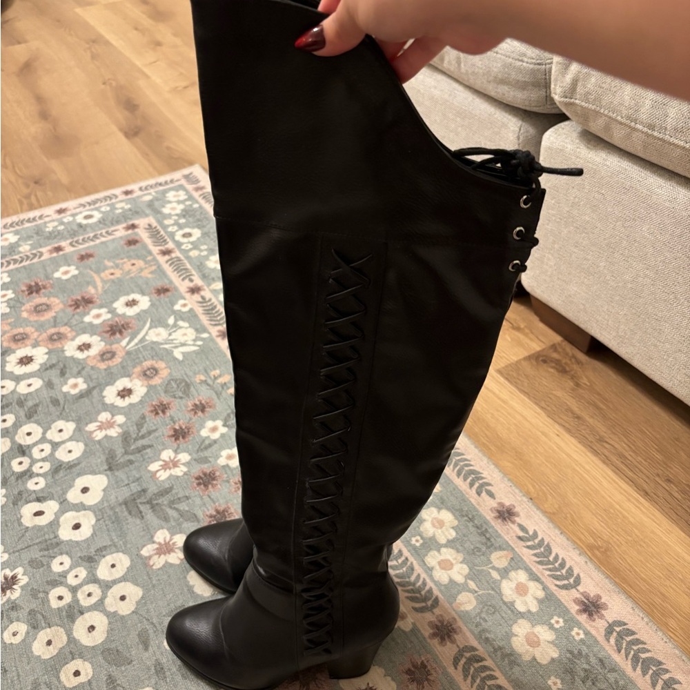 Women's Black Over-the-Knee Lace-Up Boots
